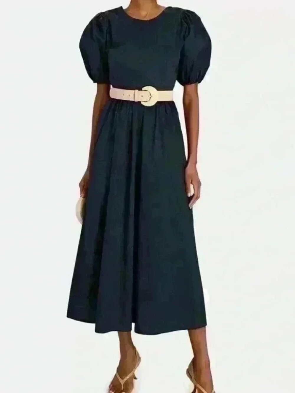 Bird and Knoll Savannah open back navy poplin midi dress